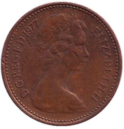 Монета 1/2 нового пенни. 1977г. Великобритания. (F)