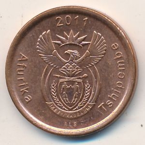 Монета 5 центов. 2011г. ЮАР. Африканская красавка. (F)