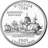 Монета квотер США. 2000г. (P). Virginia 1788. UNC