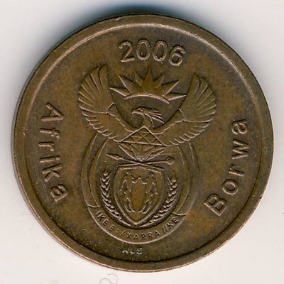 Монета 5 центов. 2006г. ЮАР. Африканская красавка. (F)