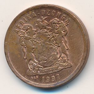 Монета 5 центов. 1997г. ЮАР. Африканская красавка. (F)