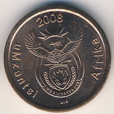 Монета 5 центов. 2008г. ЮАР. Африканская красавка. (F)