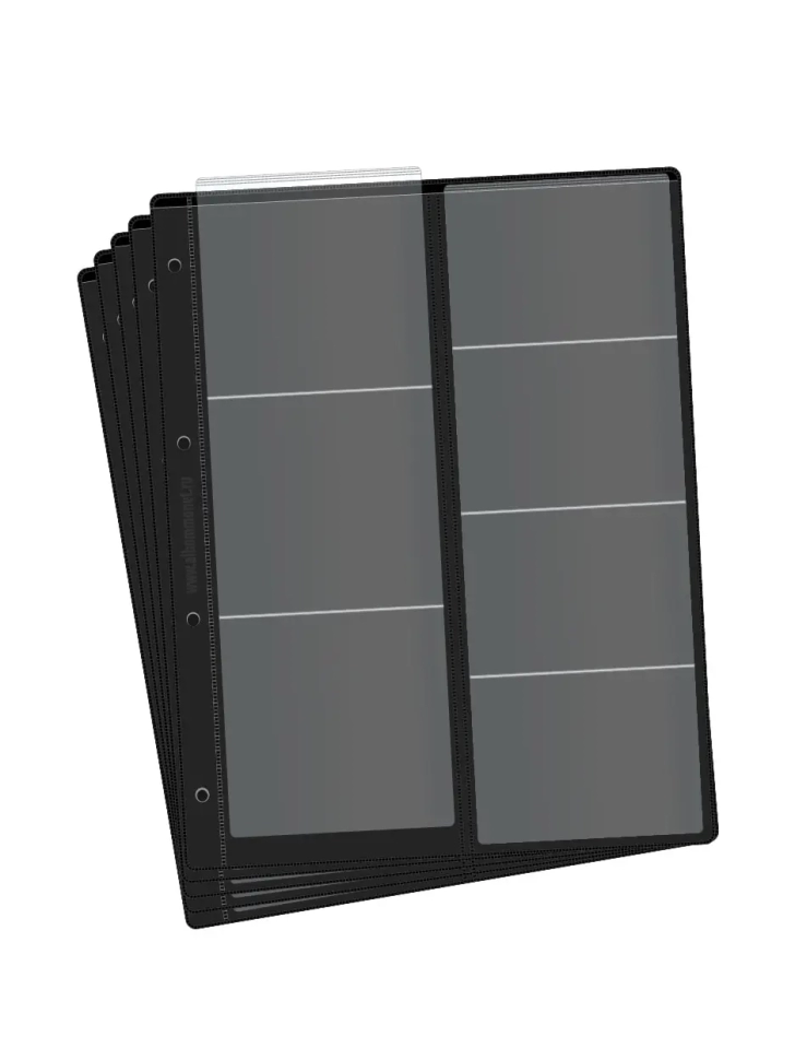 Комплект из 5-ти листов "СТАНДАРТ" на черной основе (двусторонний) для хранения на 14 ячеек "скользящий". Формат "Grand". Размер 250х310 мм.