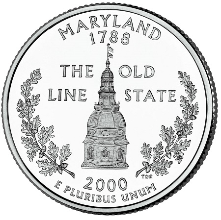 Монета квотер США. 2000г. (P). Maryland 1788. UNC