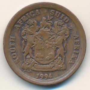 Монета 5 центов. 1994г. ЮАР. Африканская красавка. (F)