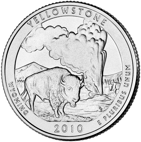 Монета квотер США. 2010г. (P). Yellowstone, Вайоминг. UNC
