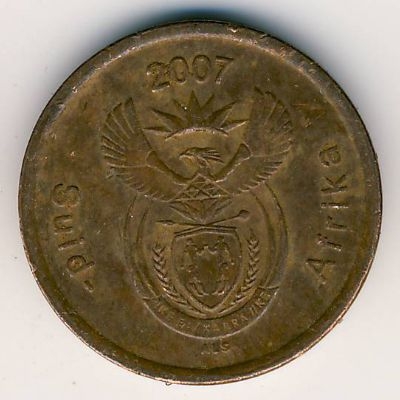 Монета 5 центов. 2007г. ЮАР. Африканская красавка. (F)