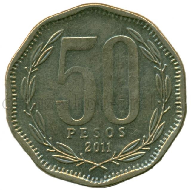 Монета 50 песо. 2011г. Чили. Бернардо О’Хиггинс. (F)