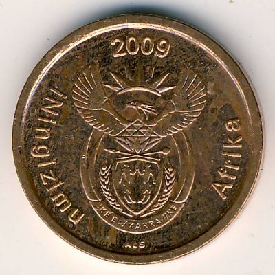 Монета 5 центов. 2009г. ЮАР. Африканская красавка. (F)