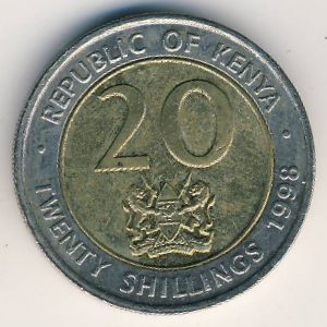 Монета 20 шиллингов. 1998г. Кения. (F)
