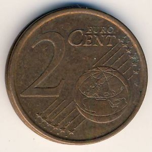 Монета 2 евроцента. 2002г. Германия. (D). (F)
