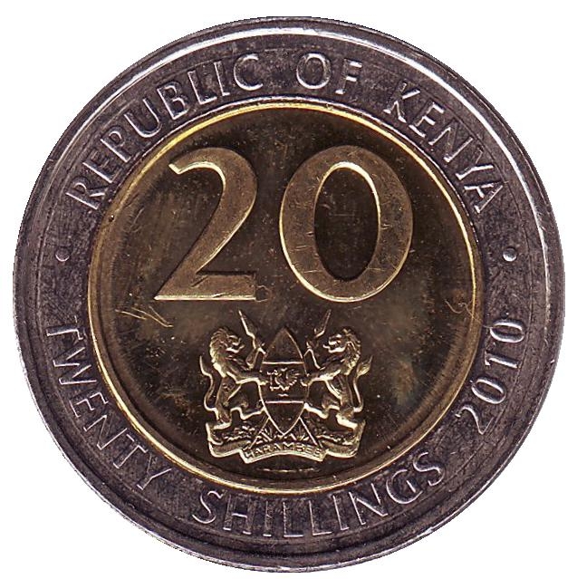 Монета 20 шиллингов. 2010г. Кения. (F)