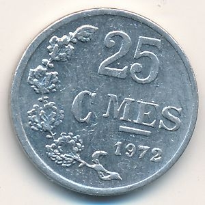 Монета 25 сантимов. 1972г. Люксембург. (F)