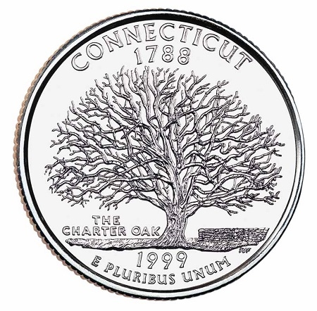 Монета квотер США. 1999г. (P). Connecticut 1788. UNC