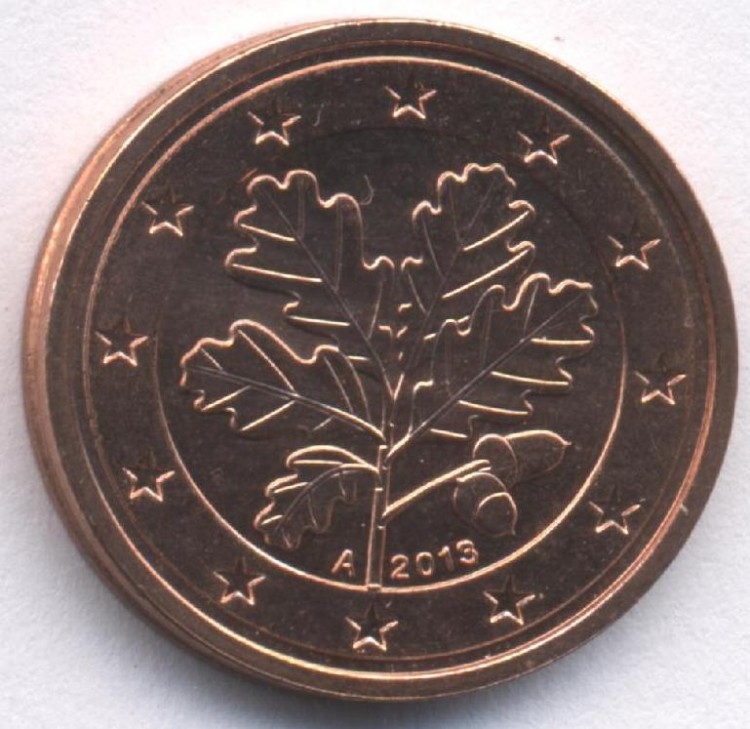 Монета 2 евроцента. 2013г. Германия.(A).  (F)
