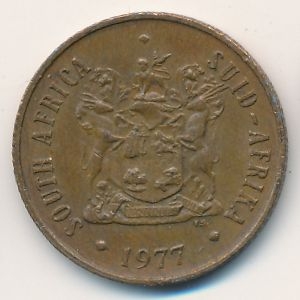 Монета 2 цента. 1977г. ЮАР. Белохвостый гну. (F)