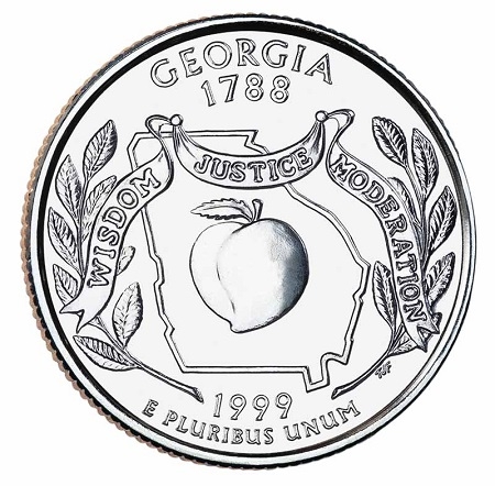 Монета квотер США. 1999г. (D). Georgia 1788. UNC