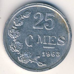 Монета 25 сантимов. 1963г. Люксембург. (F)