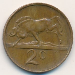 Монета 2 цента. 1981г. ЮАР. Белохвостый гну. (F)