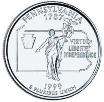 Монета квотер. США. 1999г. Pennsylvania 1787. (D). (UNC)