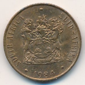 Монета 2 цента. 1984г. ЮАР. Белохвостый гну. (F)