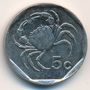 Монета 5 центов. 2001г. Краб. Мальта. (VF)