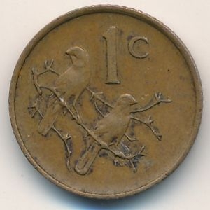 Монета 1 цент. 1988г. ЮАР. Воробьи. (F)