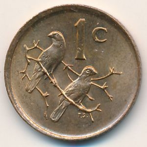 Монета 1 цент. 1983г. ЮАР. Воробьи. (F)