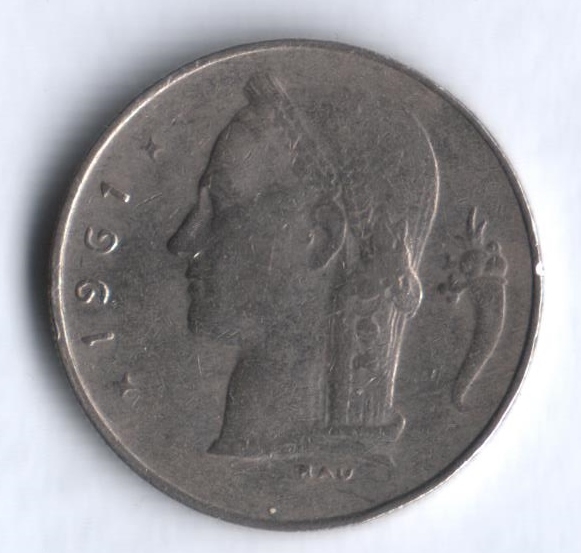 Монета 1 франк. 1961г. Бельгия. Надпись на голландском - 'BELGIË'. (F)