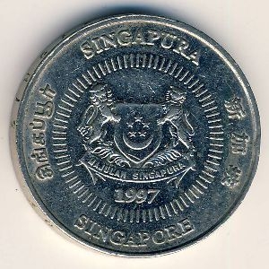 Монета 50 центов. 1997г. Сингапур. Алламанда. (F)