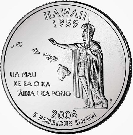Монета квотер. США. 2008г. Hawaii 1959. (D). (UNC)