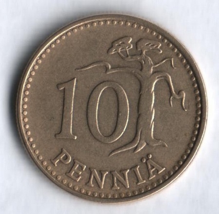 Монета 10 пенни. 1971г. Финляндия. (F)
