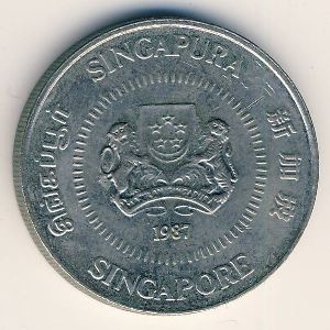 Монета 50 центов. 1987г. Сингапур. Алламанда. (F)