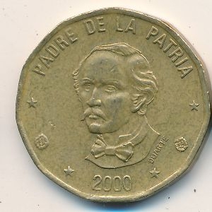 Монета 1 песо. 2000г. Доминиканская республика. Пабло Дуарте. (F)