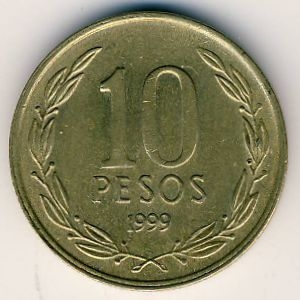 Монета 10 песо. 1999г. Чили. Бернардо О’Хиггинс. (F)