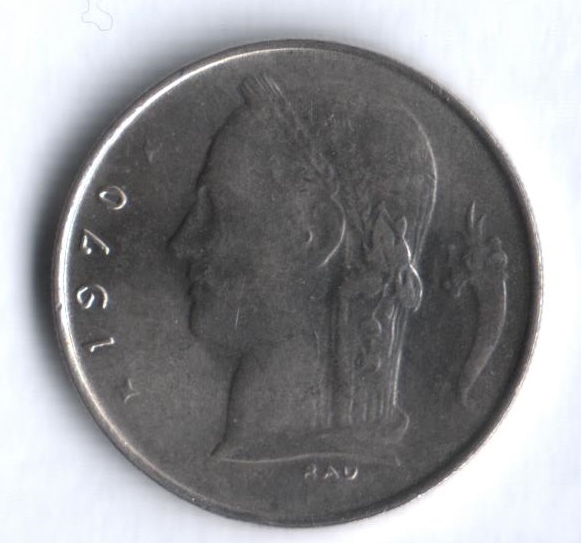 Монета 1 франк. 1970г. Бельгия. Надпись на голландском - 'BELGIË'. (F)