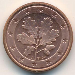 Монета 1 евроцент. 2002г. Германия. (А). (F)