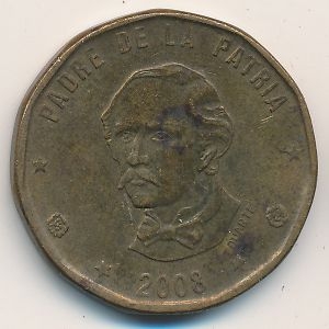 Монета 1 песо. 2008г. Доминиканская республика. Пабло Дуарте. (F)
