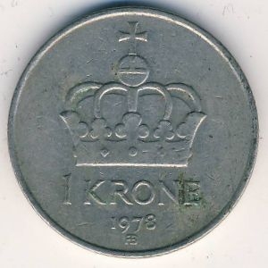 Монета 1 крона. 1978г. Норвегия. Корона. (F)