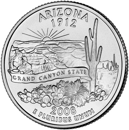 Монета квотер США. 2008г. (P). Arizona 1912. UNC