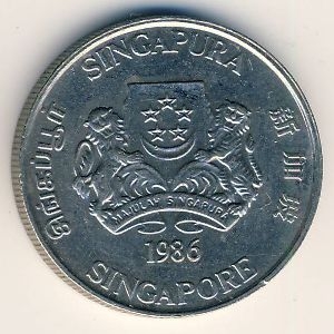 Монета 20 центов. 1986г. Сингапур. Каллиандра. (F)