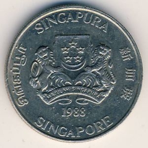Монета 20 центов. 1988г. Сингапур. Каллиандра. (F)