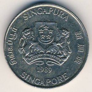 Монета 20 центов. 1989г. Сингапур. Каллиандра. (F)