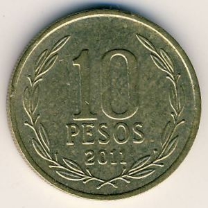 Монета 10 песо. 2011г. Чили. Бернардо О’Хиггинс. (F)