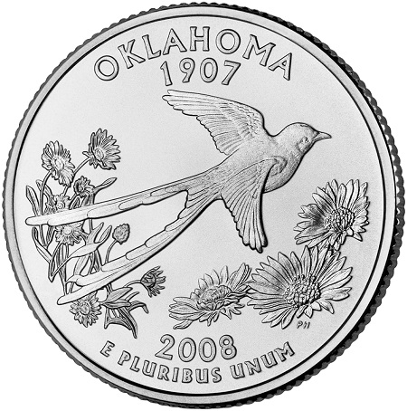 Монета квотер. США. 2008г. Oklahoma 1907. (D). (UNC)