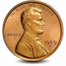 Монета 1 цент. США. 1969г. «Lincoln Cent». (D). (F)