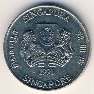 Монета 20 центов. 1991г. Сингапур. Каллиандра. (F)