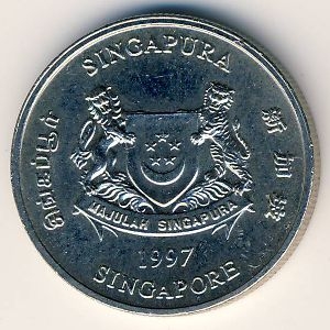 Монета 20 центов. 1997г. Сингапур. Каллиандра. (F)