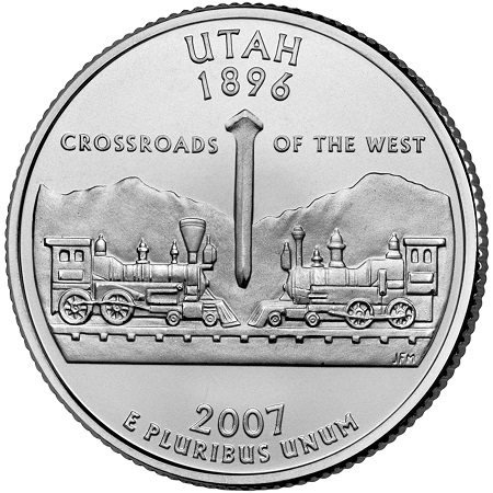 Монета квотер США. 2007г. (D). Utah 1896. UNC