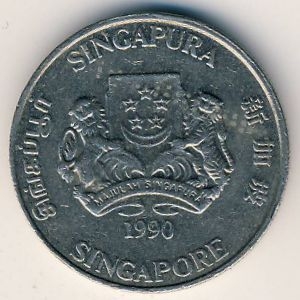 Монета 20 центов. 1990г. Сингапур. Каллиандра. (F)